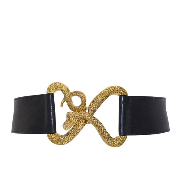 Raina Eden Black Leather Gold Snake Buckle Adjustable Belt display picture 3